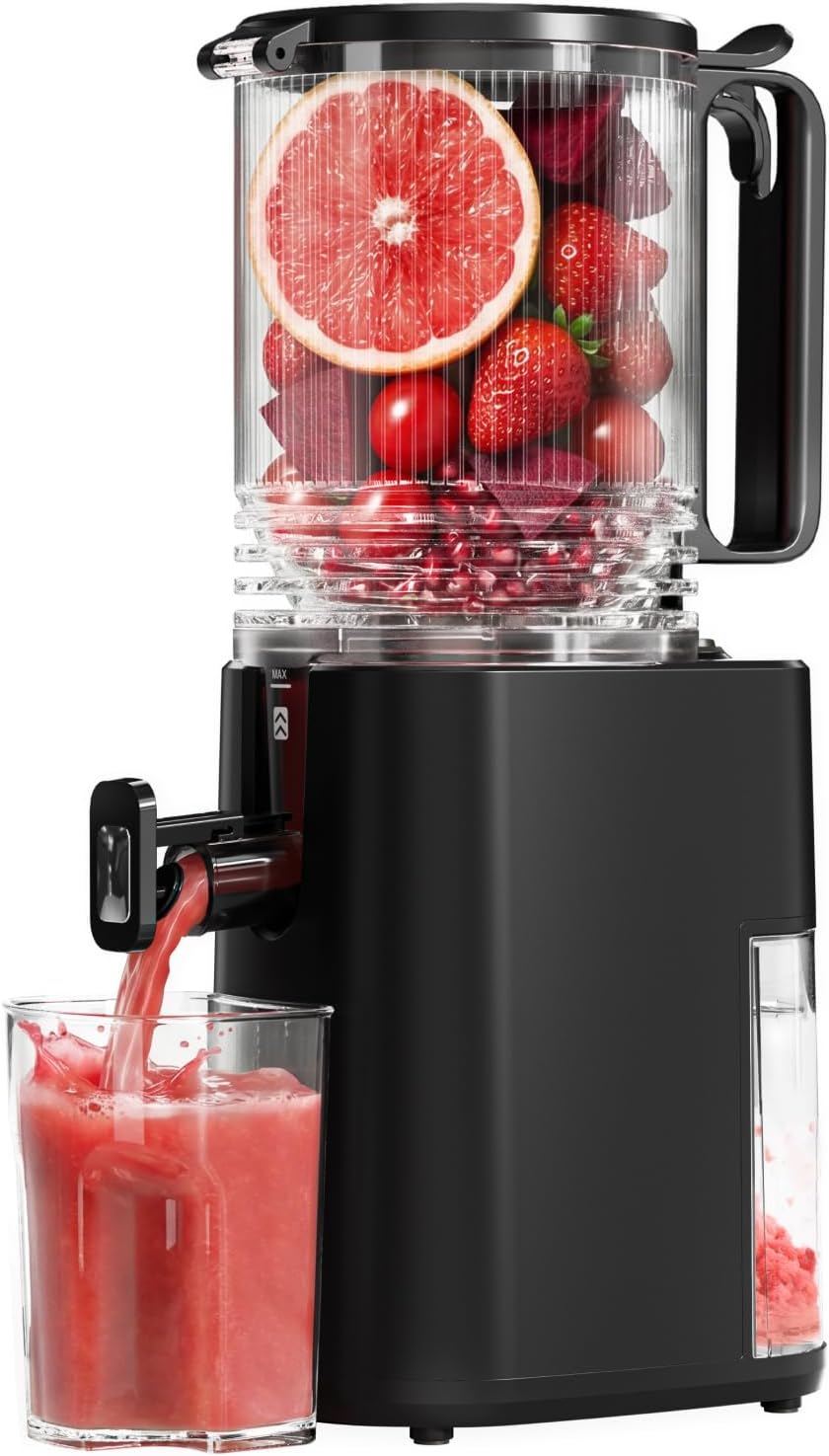 Cold Press Juicer, 5.5inch Wide Feed Chute Juicer Extractor Machine, Slow Masticating Juicer for Whole Vegetables & Fruits, Black