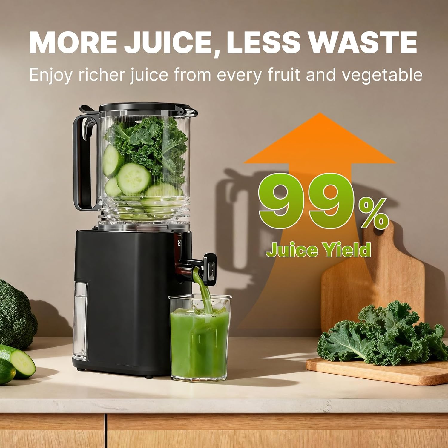 Cold Press Juicer, 5.5inch Wide Feed Chute Juicer Extractor Machine, Slow Masticating Juicer for Whole Vegetables & Fruits, Black