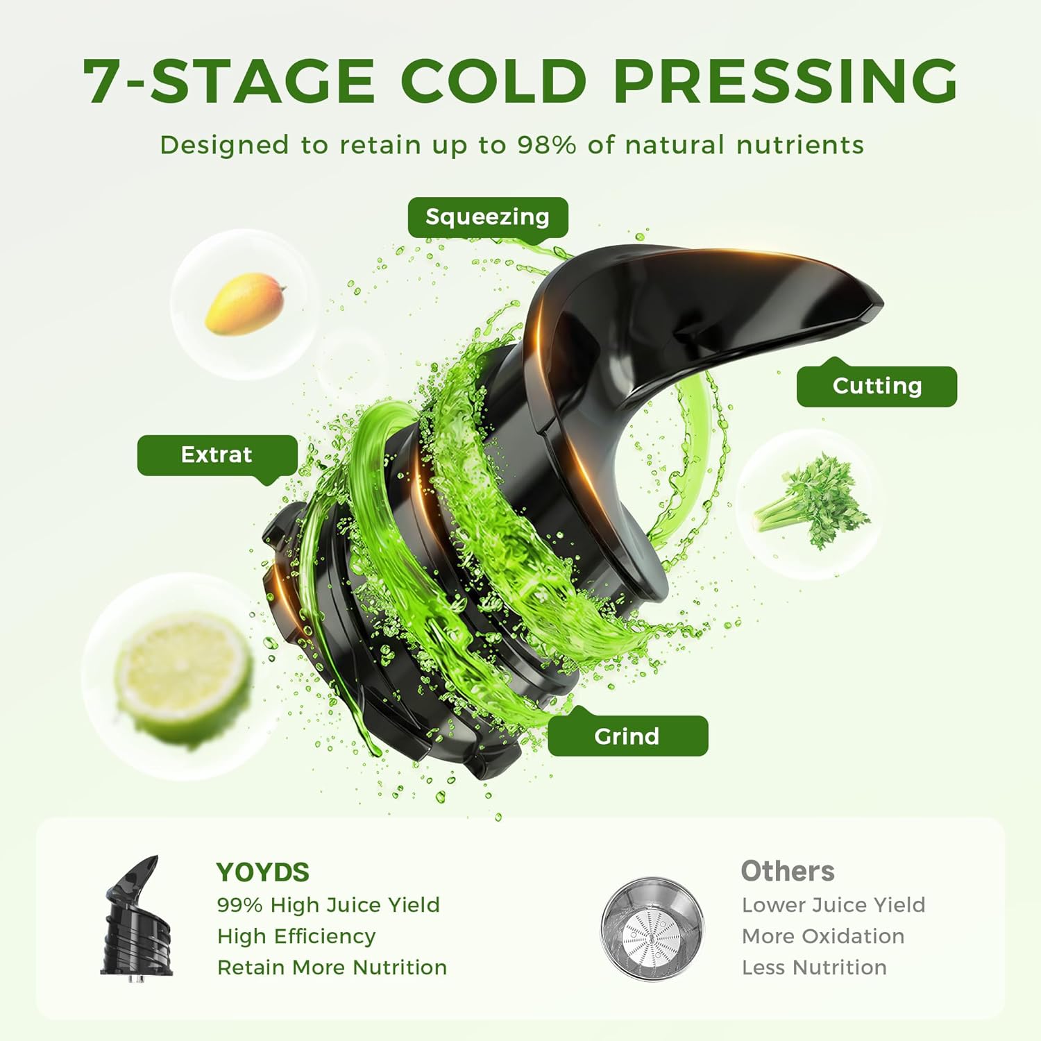 Cold Press Juicer, 5.5inch Wide Feed Chute Juicer Machine, Slow Masticating Juicer for Whole Vegetables & Fruits, Black