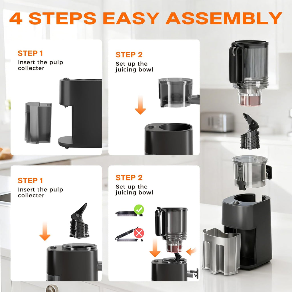 Cold Press Juicer, 5.5inch Wide Feed Chute Juicer Machine, Slow Masticating Juicer for Whole Vegetables & Fruits, Gray