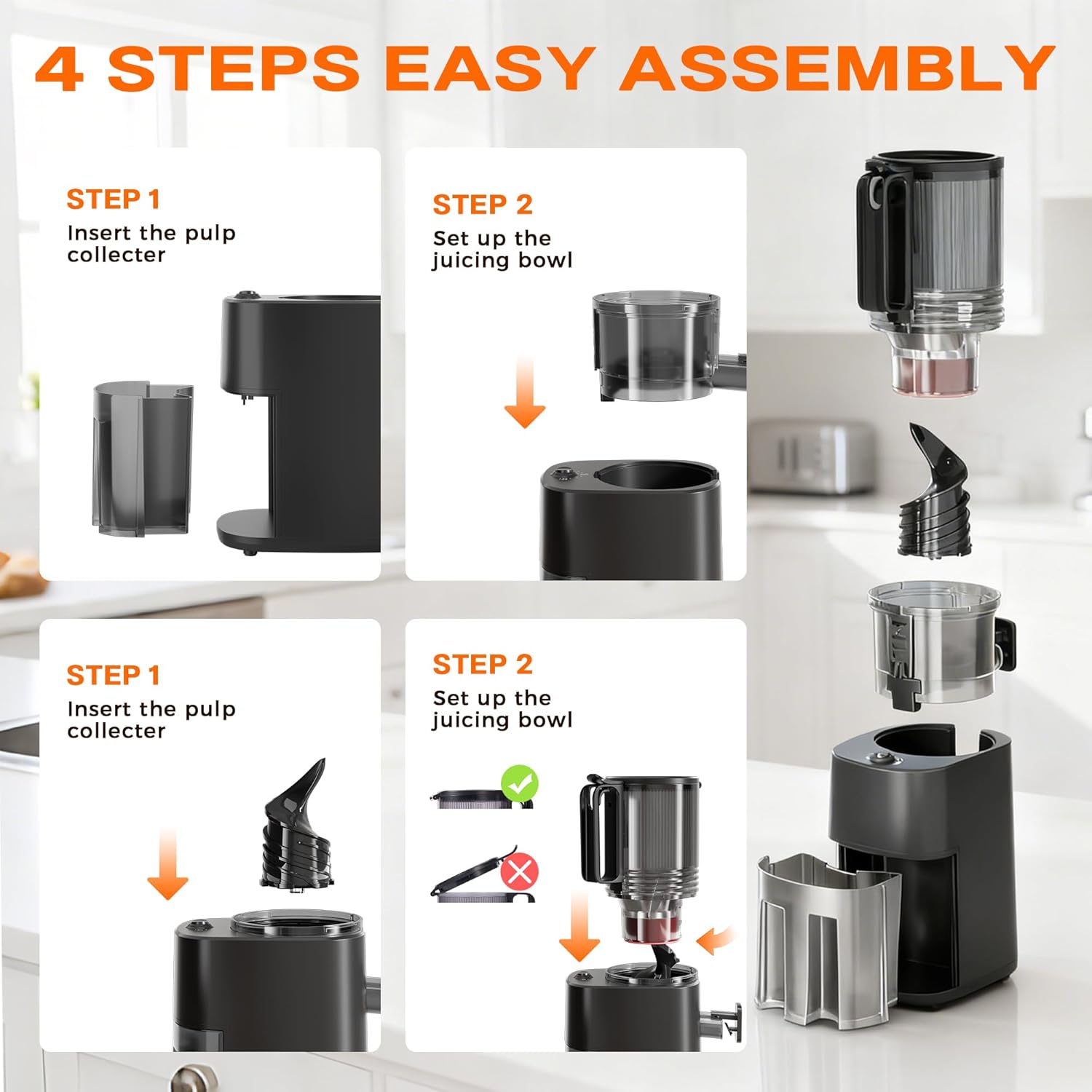 Cold Press Juicer, 5.5inch Wide Feed Chute Juicer Machine, Slow Masticating Juicer for Whole Vegetables & Fruits, Gray