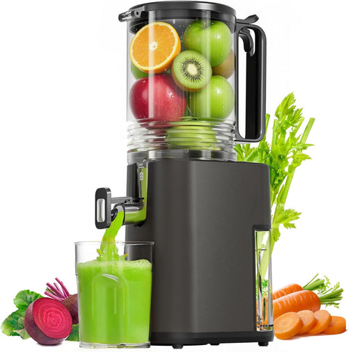 Cold Press Juicer, 5.5inch Wide Feed Chute Juicer Machine, Slow Masticating Juicer for Whole Vegetables & Fruits, Gray
