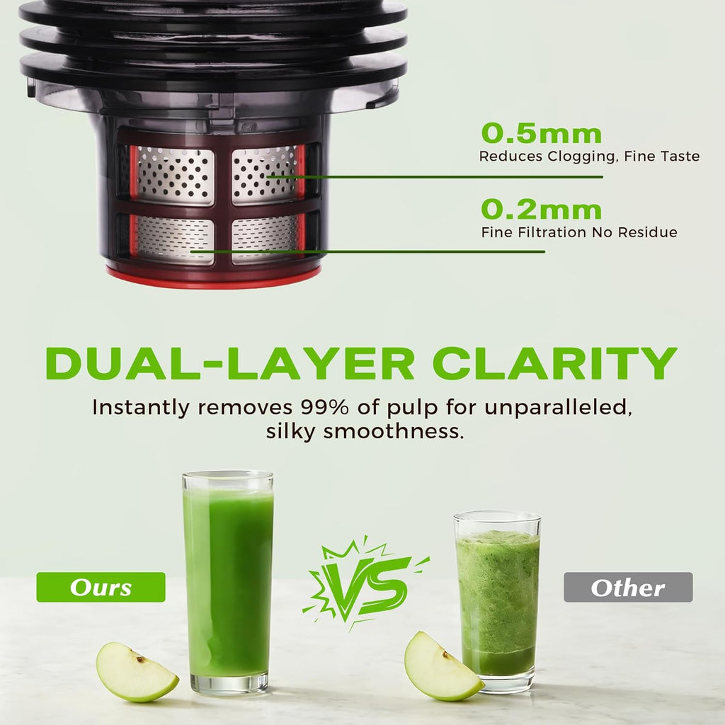 Cold Press Juicer, Juicer Machines with 5.3" Wide Feed Chute, Slow Masticating Juicer for Whole Fruits and with VegetablesHigh Yield (Gray)