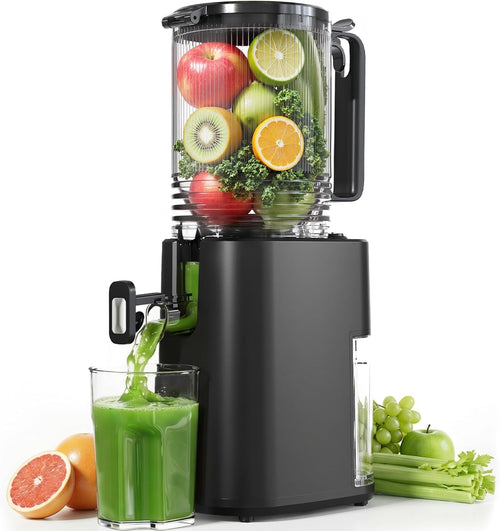 Cold Press Juicer, 5.5inch Wide Feed Chute Juicer Machine, Slow Masticating Juicer for Whole Vegetables & Fruits, Black