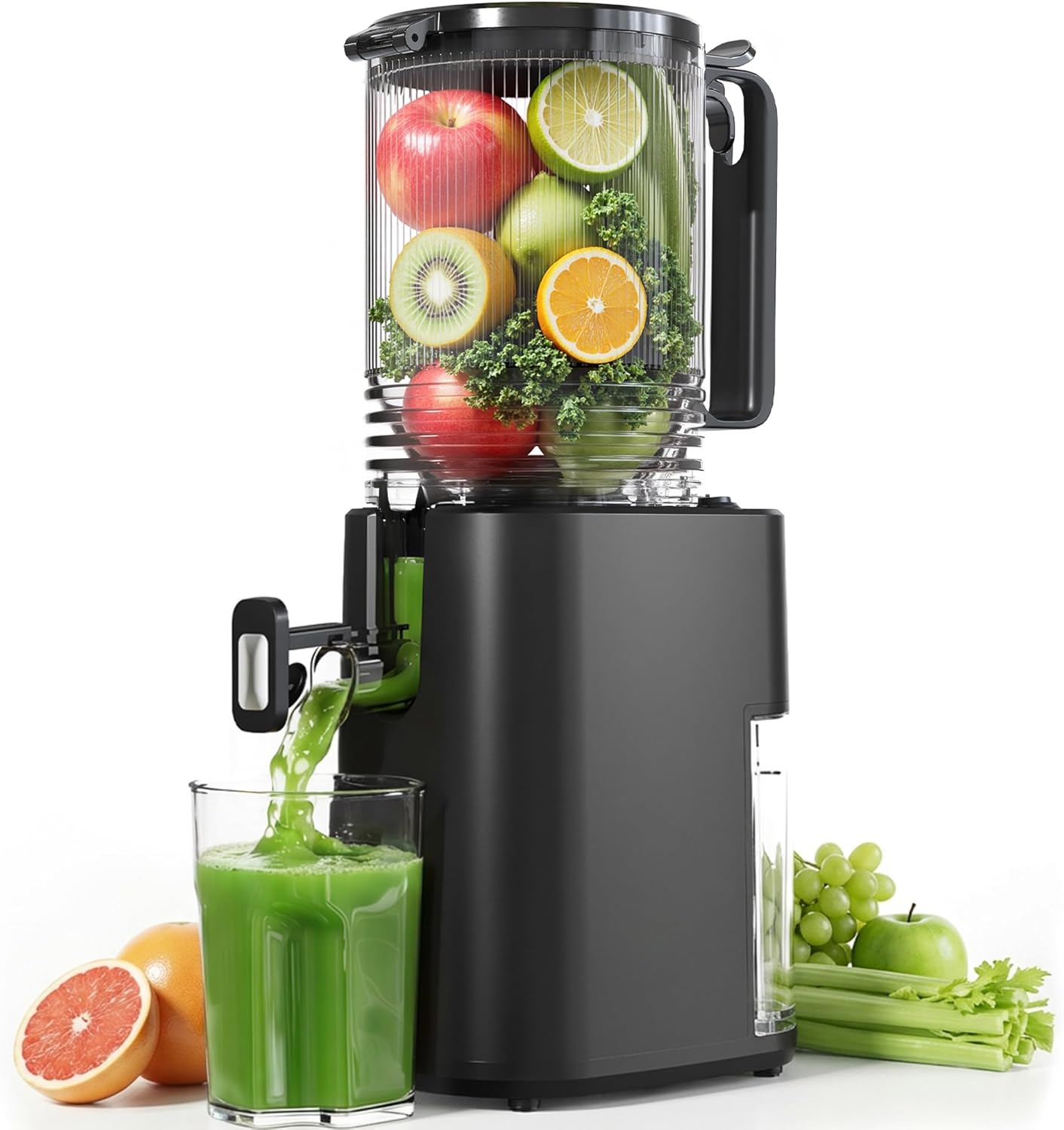 Cold Press Juicer, 5.5inch Wide Feed Chute Juicer Machine, Slow Masticating Juicer for Whole Vegetables & Fruits, Black