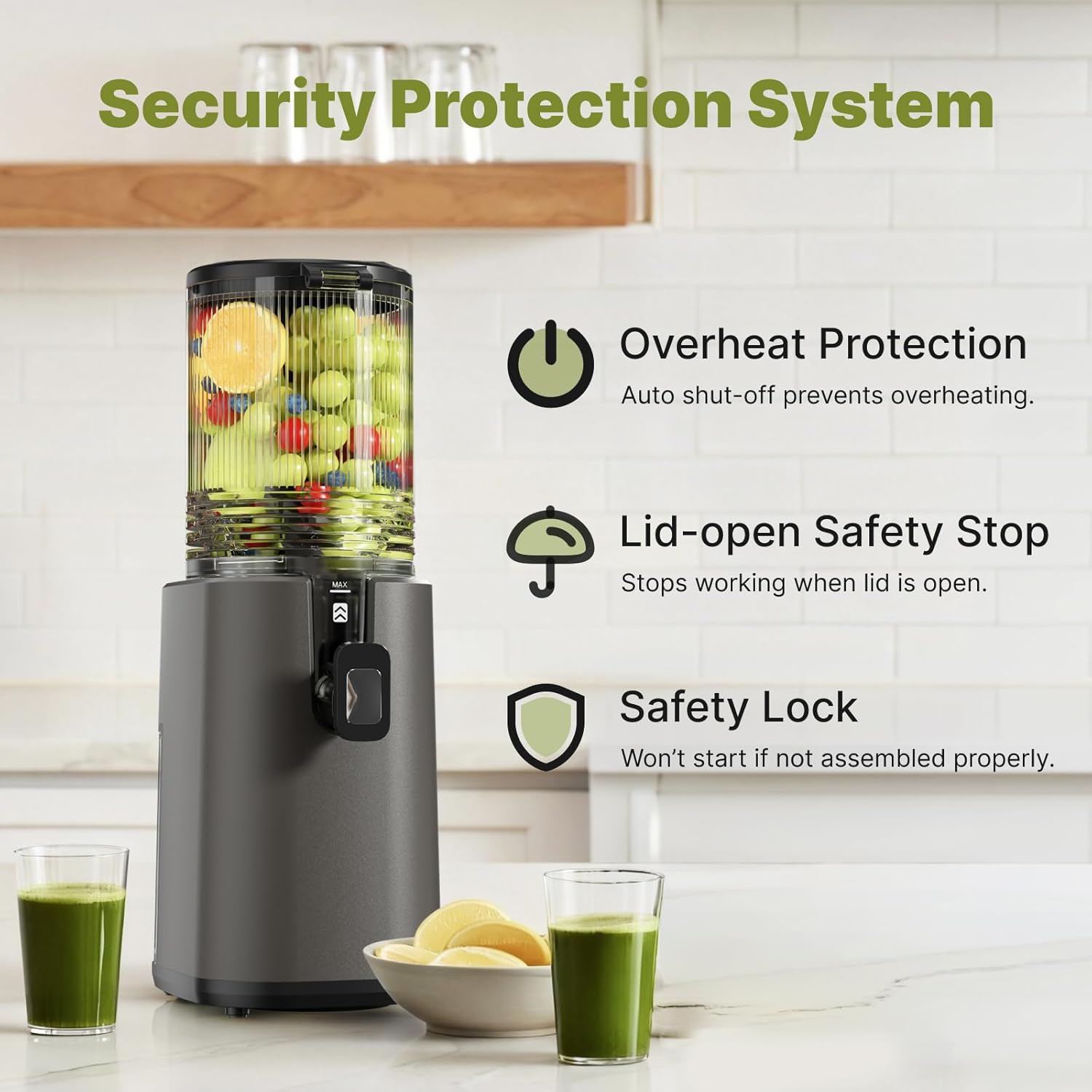 Cold Press Juicer, 5.5inch Wide Feed Chute Juicer Extractor Machine, Slow Masticating Juicer for Whole Vegetables & Fruits, Black