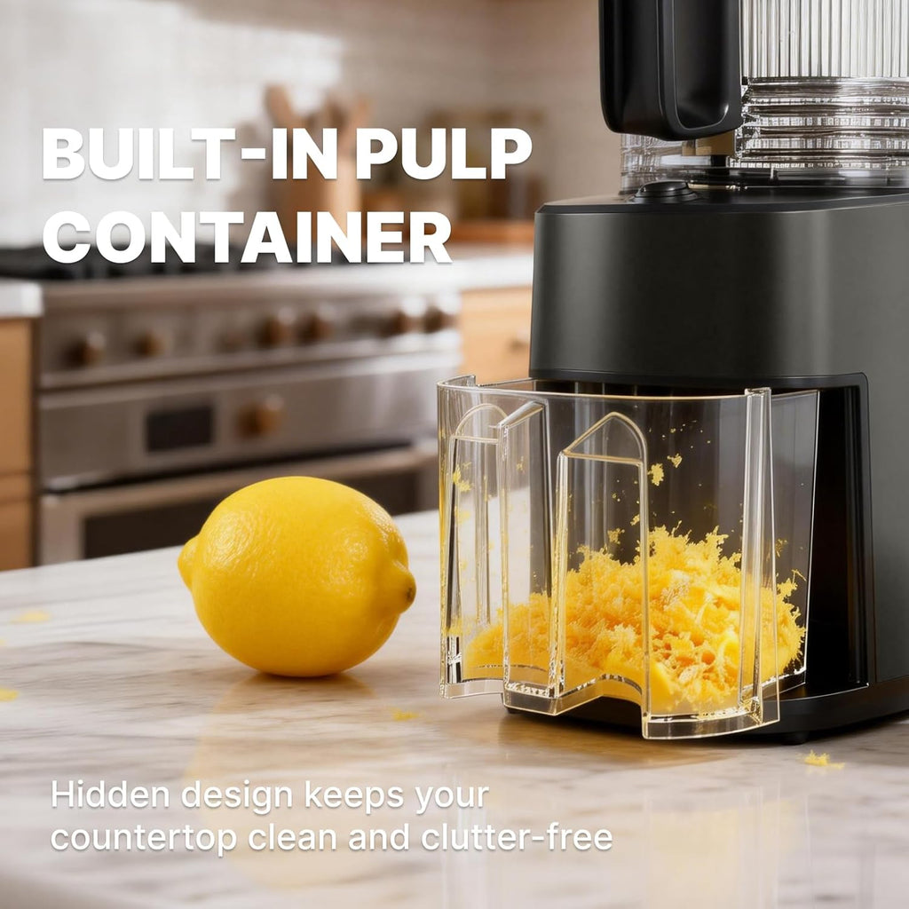 Cold Press Juicer, 5.5inch Wide Feed Chute Juicer Extractor Machine, Slow Masticating Juicer for Whole Vegetables & Fruits, Black
