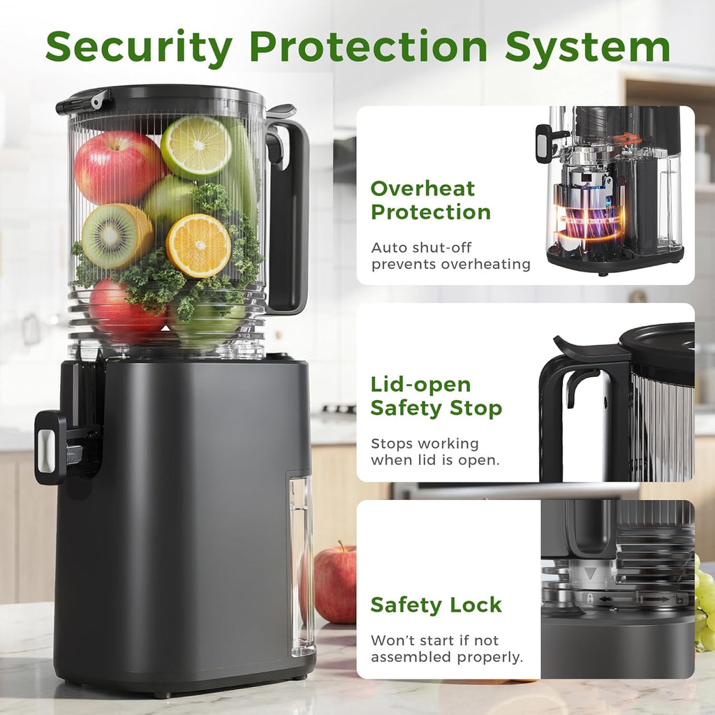 Cold Press Juicer, 5.5inch Wide Feed Chute Juicer Machine, Slow Masticating Juicer for Whole Vegetables & Fruits, Black